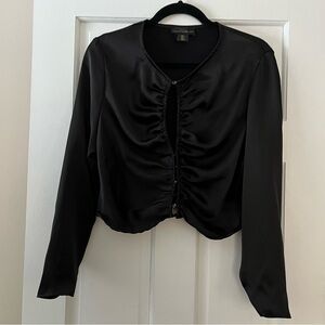 House of Harlow Black Silky Button Up Going Out Crop Top